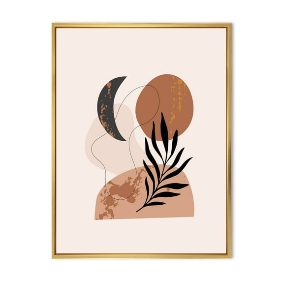 Designart 'Sun and Moon Shapes In Retro Terracotta Tones I' Modern Framed Canvas Wall Art Print