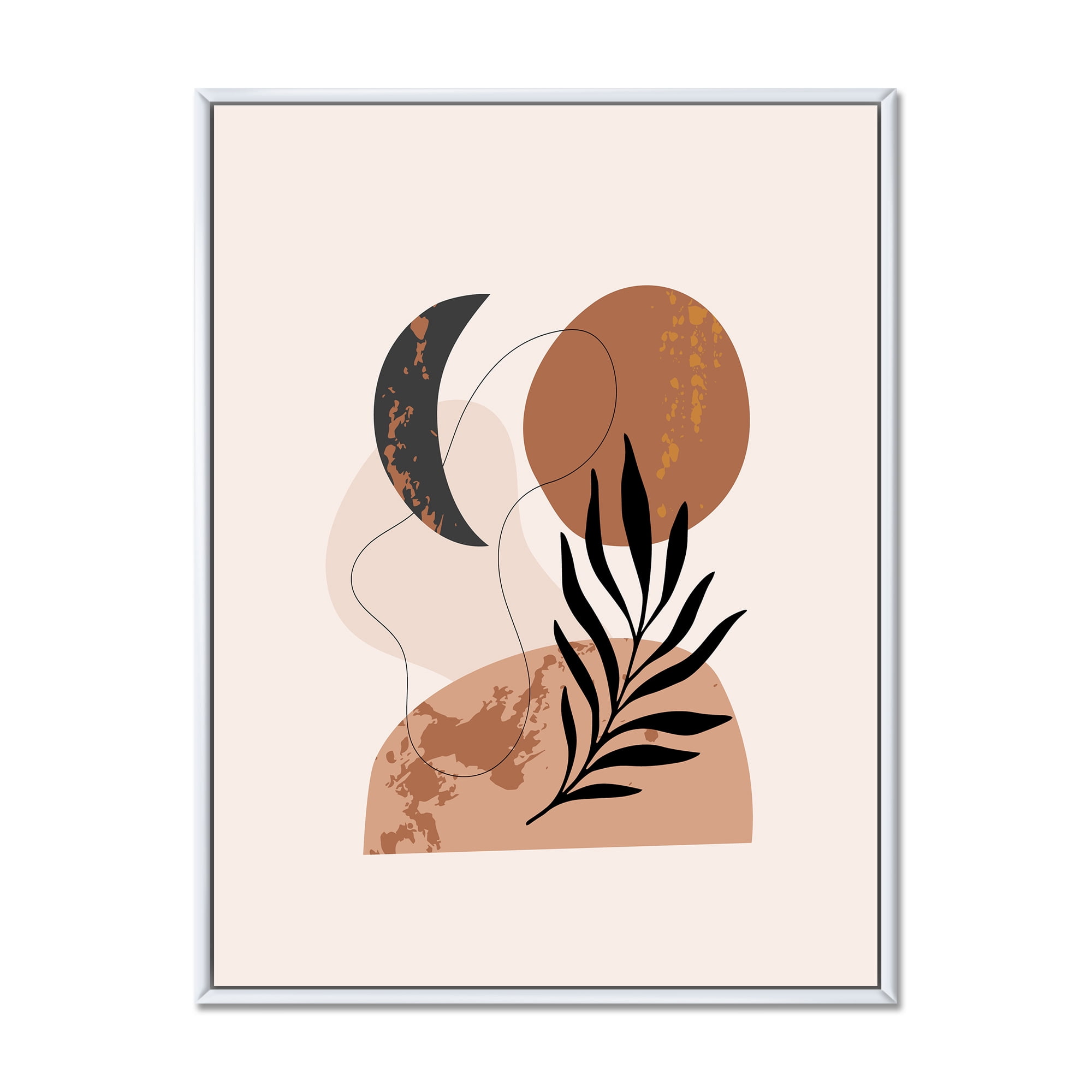 Designart 'Sun and Moon Shapes In Retro Terracotta Tones I' Modern Framed Canvas Wall Art Print