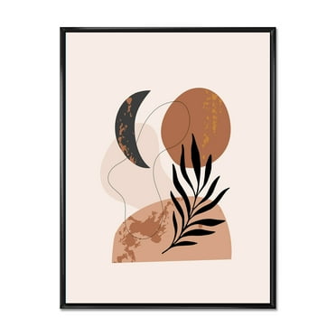 Designart 'Sun and Moon Shapes In Retro Terracotta Tones I' Modern Framed Canvas Wall Art Print