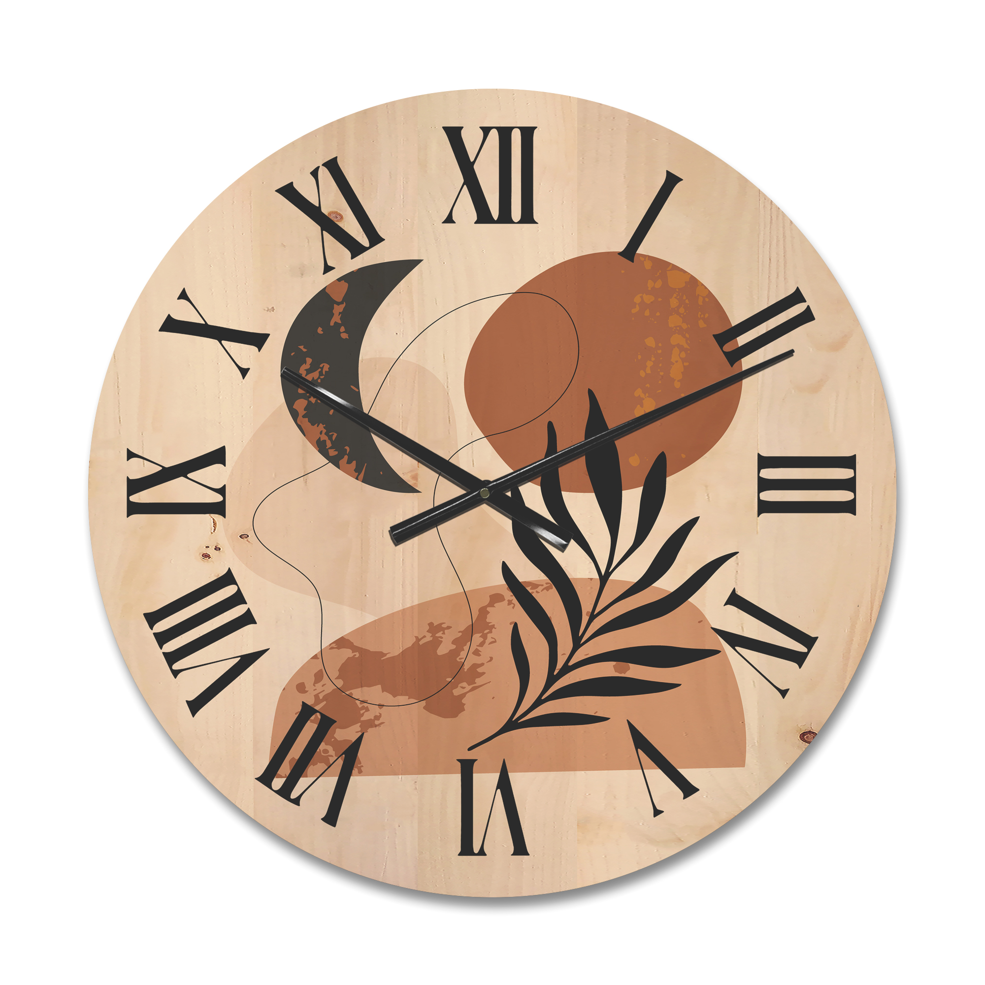 Designart 'Sun and Moon Shapes In Retro Terracotta Tones I' Modern Wood Wall Clock