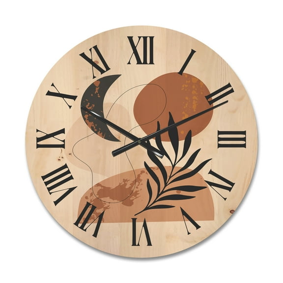 Designart 'Sun and Moon Shapes In Retro Terracotta Tones I' Modern Wood Wall Clock