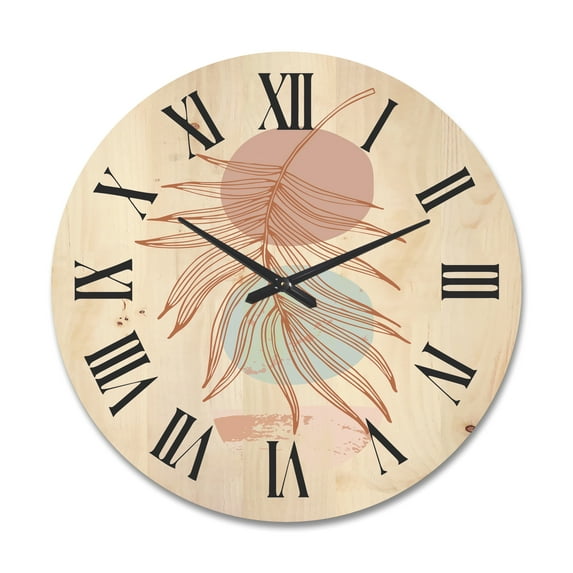 Designart 'Sun and Moon Shapes In Retro Terracotta Tones II' Modern Wood Wall Clock