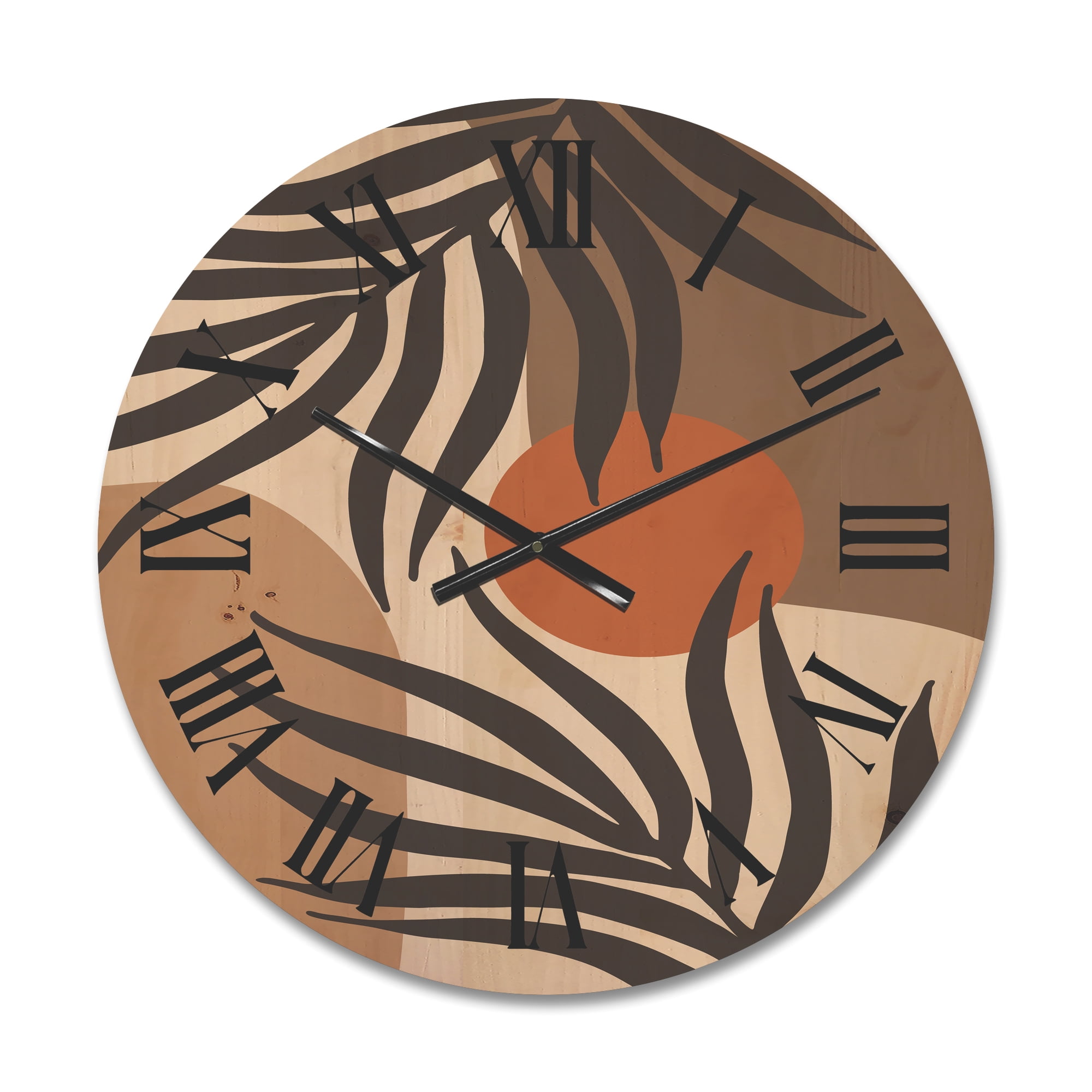 Designart 'Sun and Moon Shapes In Retro Terracotta Tones III' Modern Wood Wall Clock