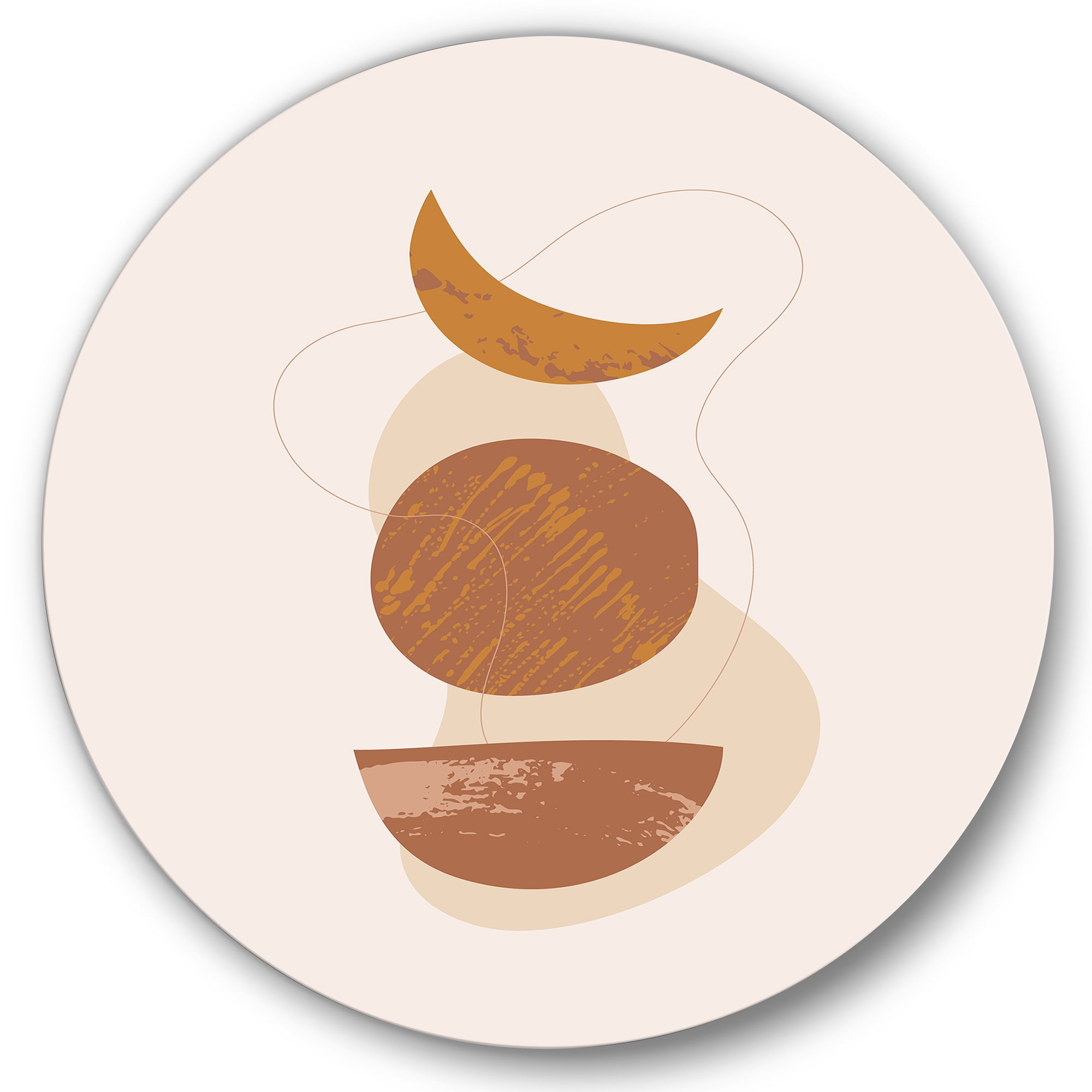 Designart 'Sun and Moon Shapes In Retro Terracotta Tones IV' Modern Circle Metal Wall Art 36x36 - Disc of 36