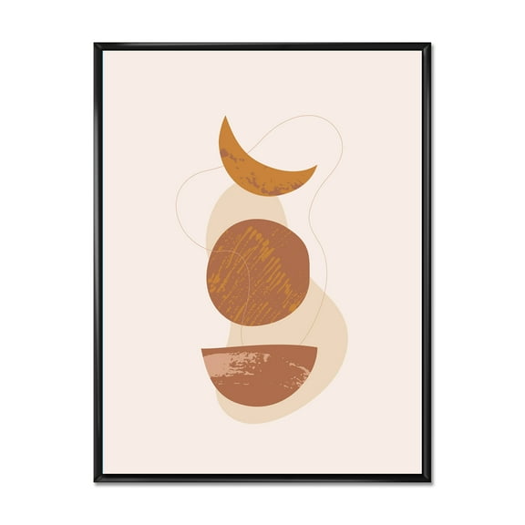 Designart 'Sun and Moon Shapes In Retro Terracotta Tones IV' Modern Framed Canvas Wall Art Print