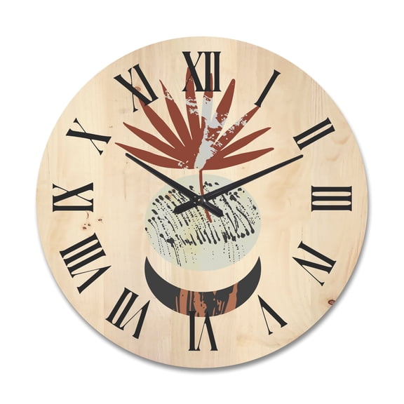Designart 'Sun and Moon Shapes In Retro Terracotta Tones V' Modern Wood Wall Clock