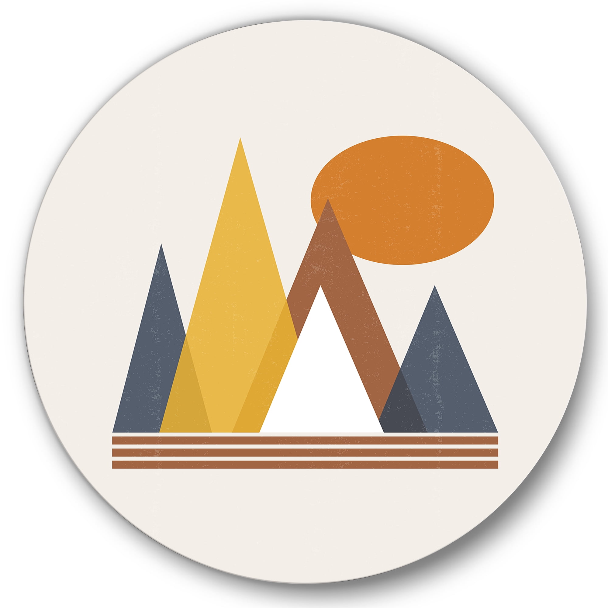 Designart 'Sun and Mountain Abstract' Modern Circle Metal Wall Art 11x11 - Disc of 11