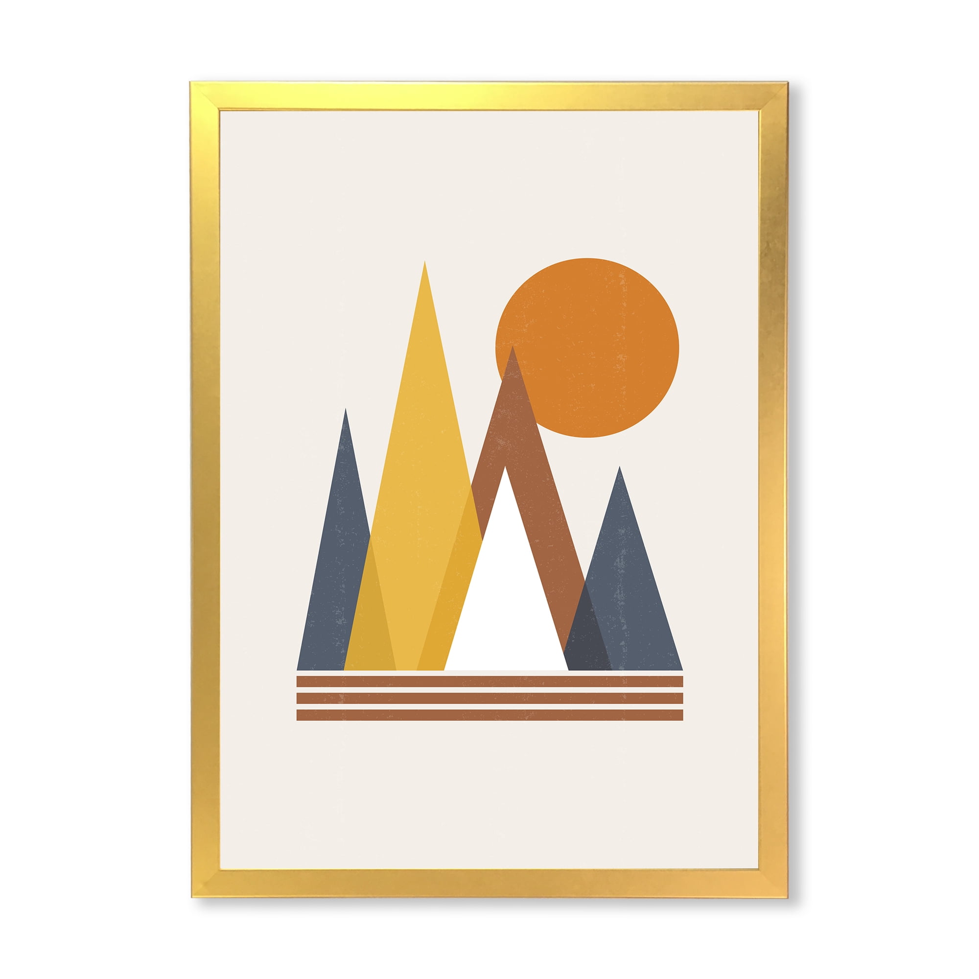 Designart 'Sun and Mountain Abstract' Modern Framed Art Print
