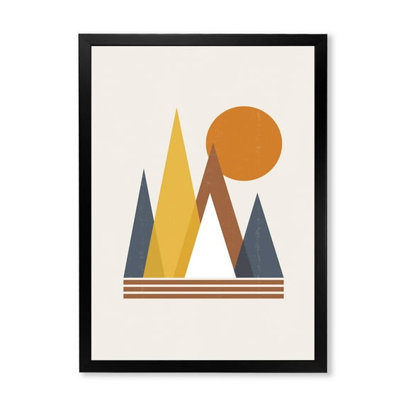 Designart 'Sun and Mountain Abstract' Modern Framed Art Print