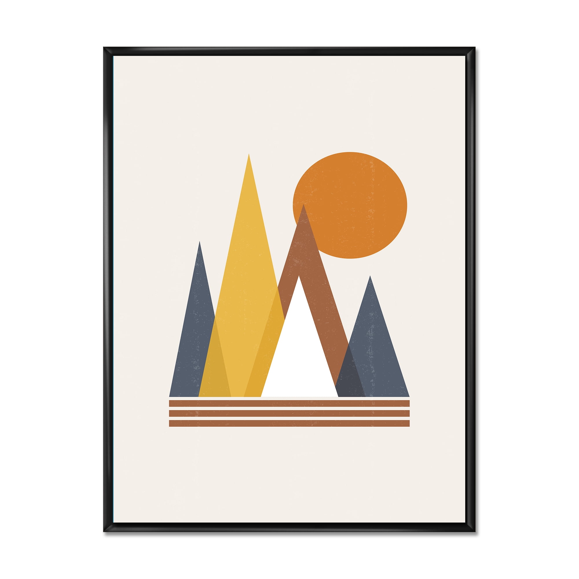 Designart 'Sun and Mountain Abstract' Modern Framed Canvas Wall Art Print