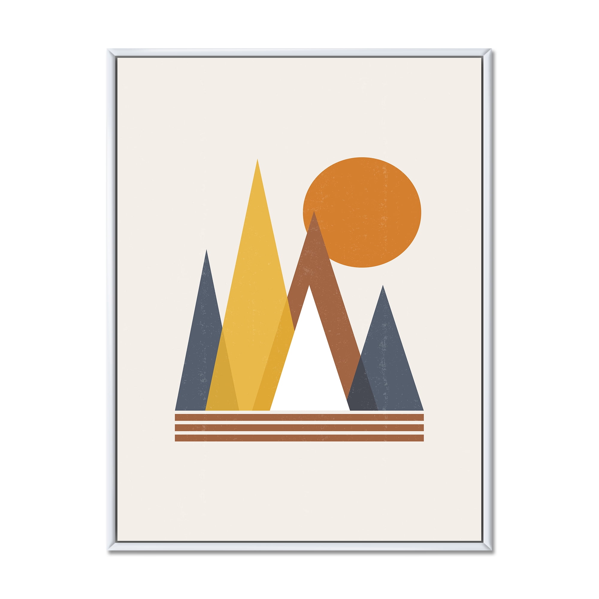 Designart 'Sun and Mountain Abstract' Modern Framed Canvas Wall Art Print