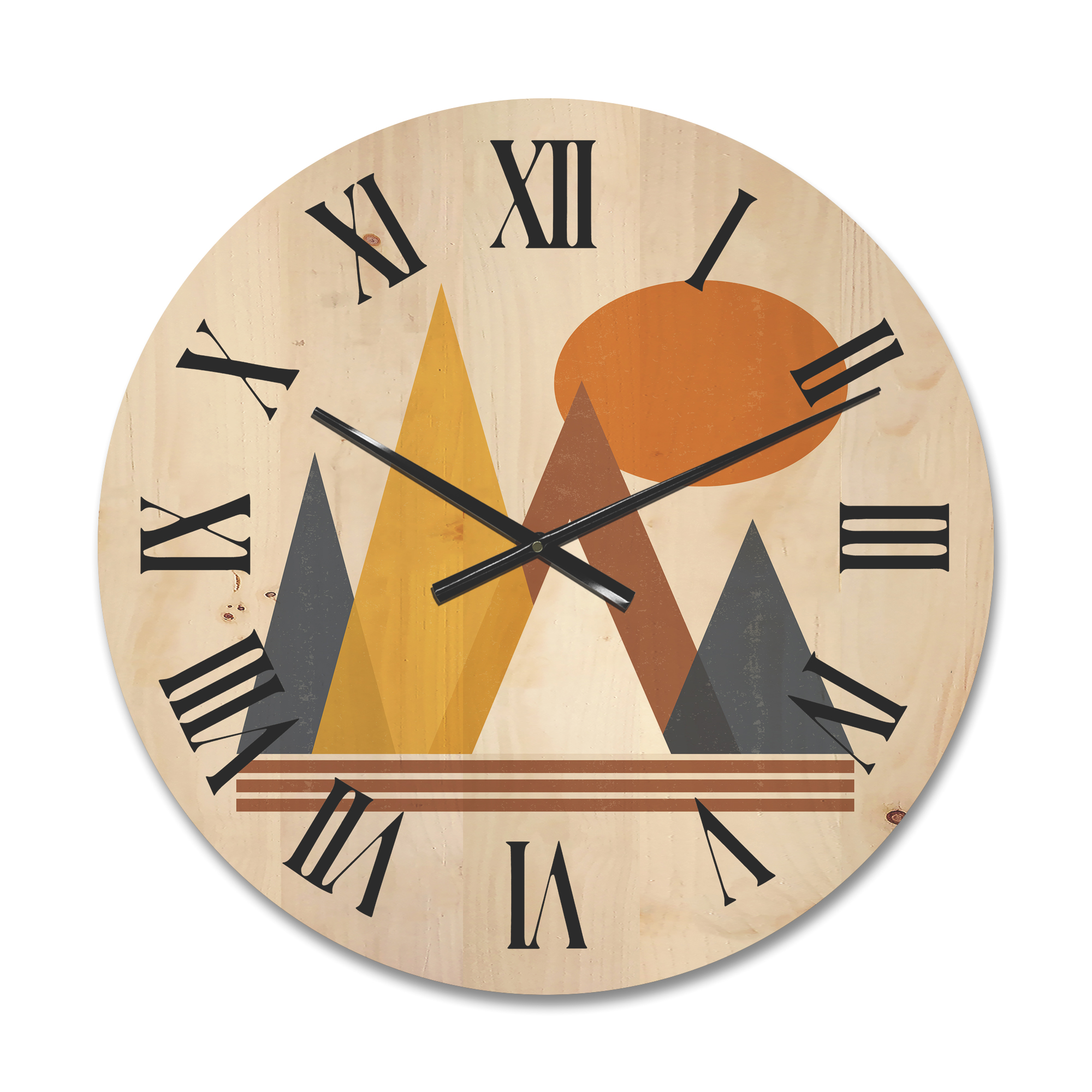 Designart 'Sun and Mountain Abstract' Modern Wood Wall Clock