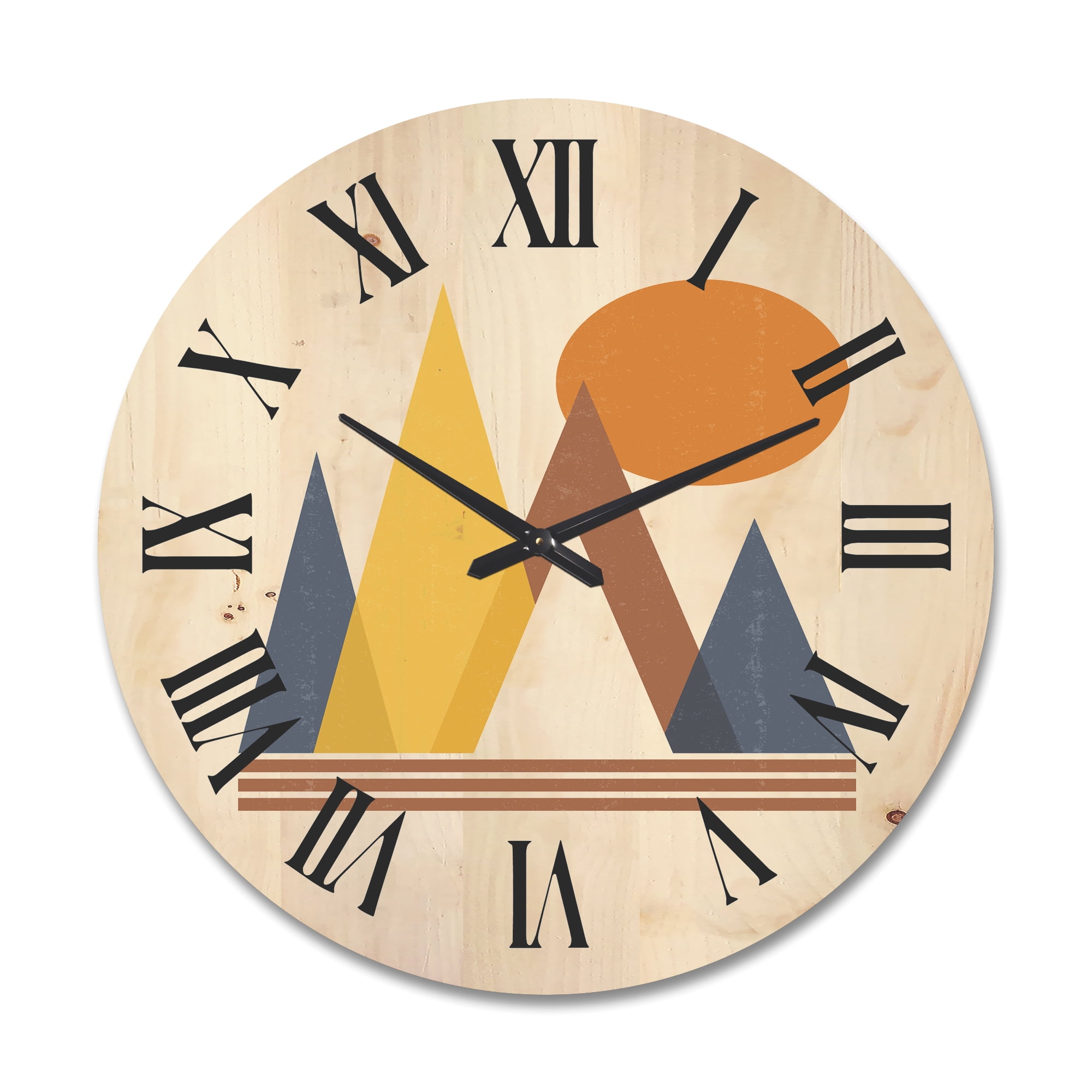 Designart 'Sun and Mountain Abstract' Modern Wood Wall Clock