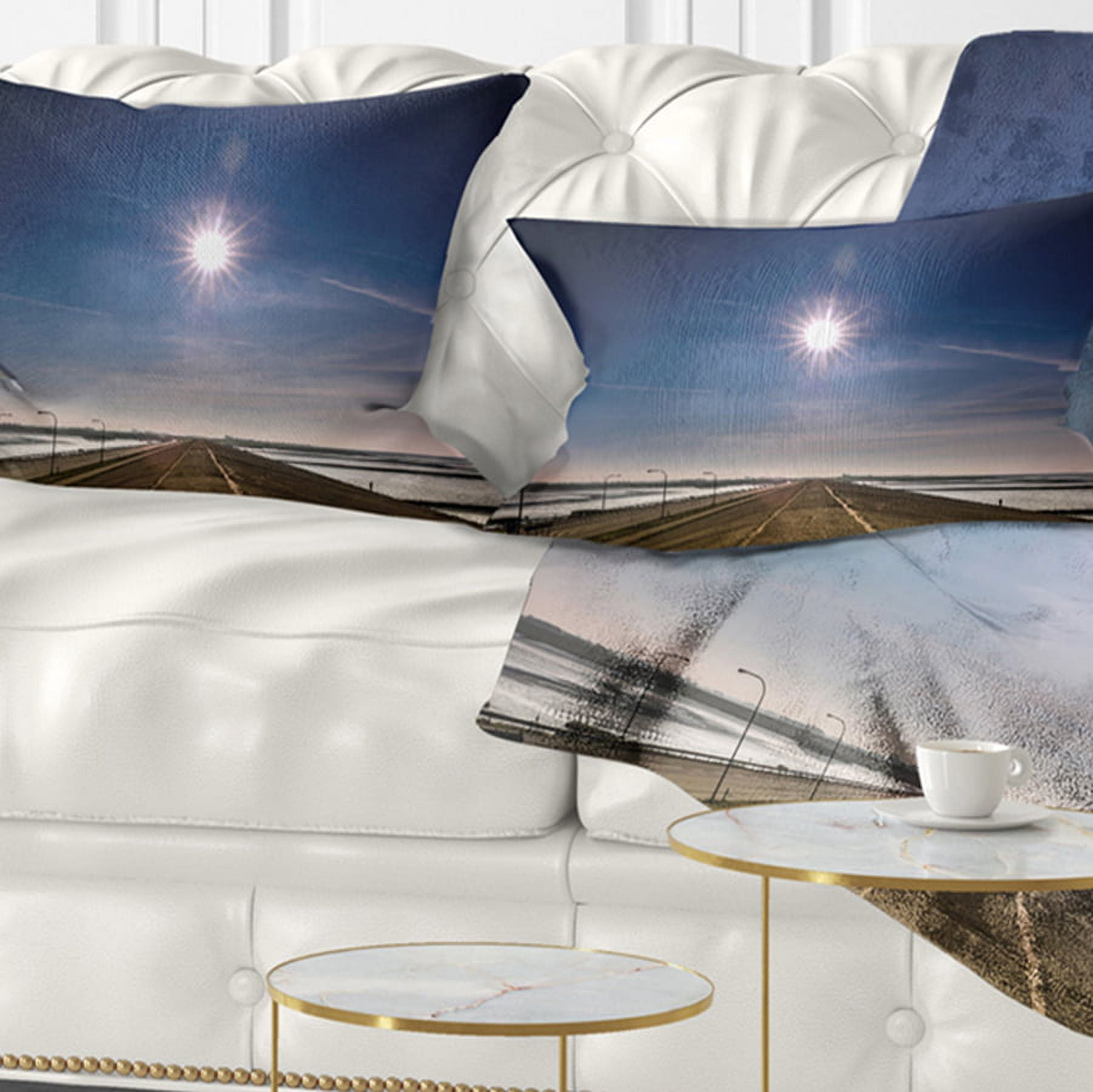 Designart Sun in Blue Sky on Dyke Germany - Landscape Printed Throw Pillow - 12x20