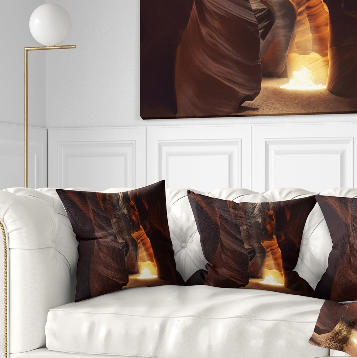 Designart Sunbeam In Antelope Canyon - Landscape Photography Throw Pillow - 16x16