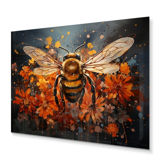 Designart "Sunflower Bee Animal Vibrant I" Animals Metal Wall Decor