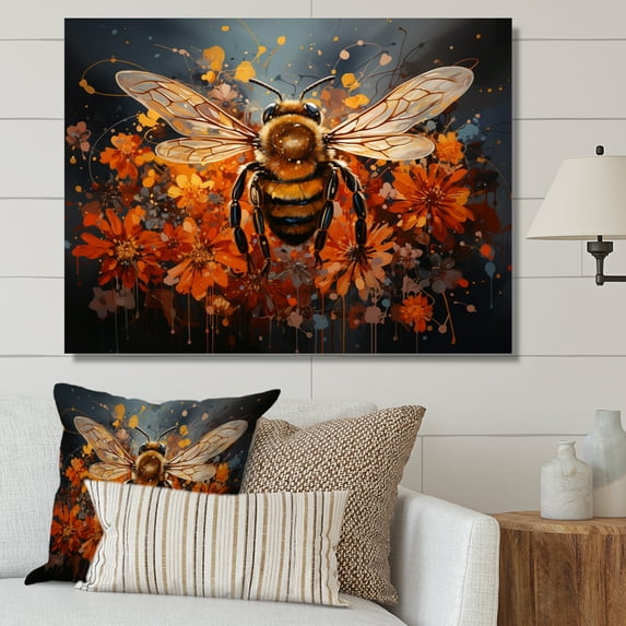Designart "Sunflower Bee Animal Vibrant I" Animals Wall Art Print