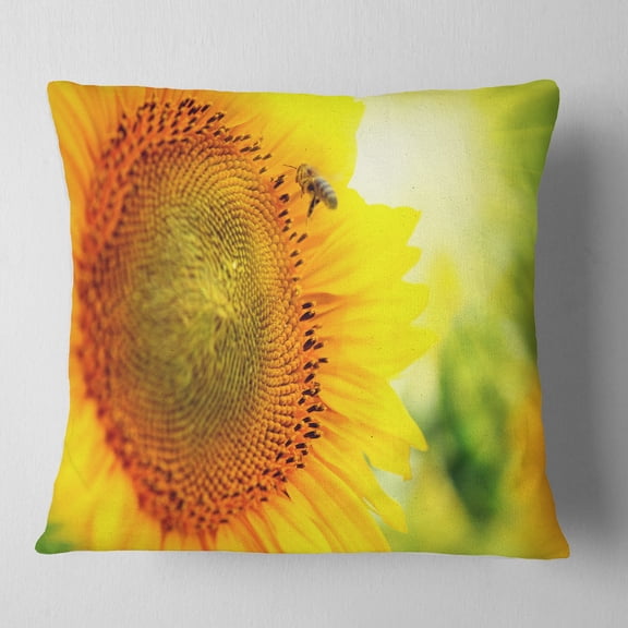 Designart Sunflower Blooming on Field - Animal Throw Pillow - 16x16