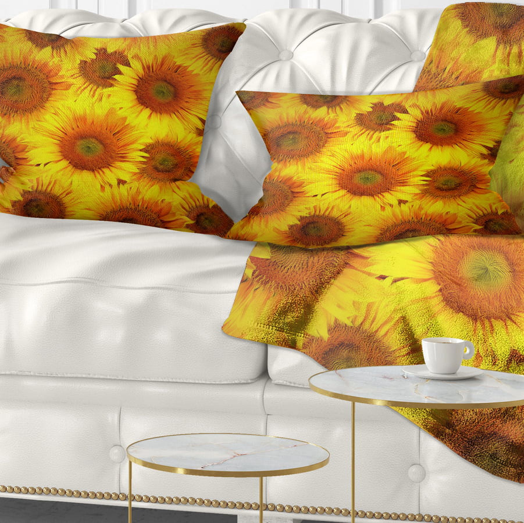 Designart Sunflower Heads Decorative Background - Floral Throw Pillow - 12x20