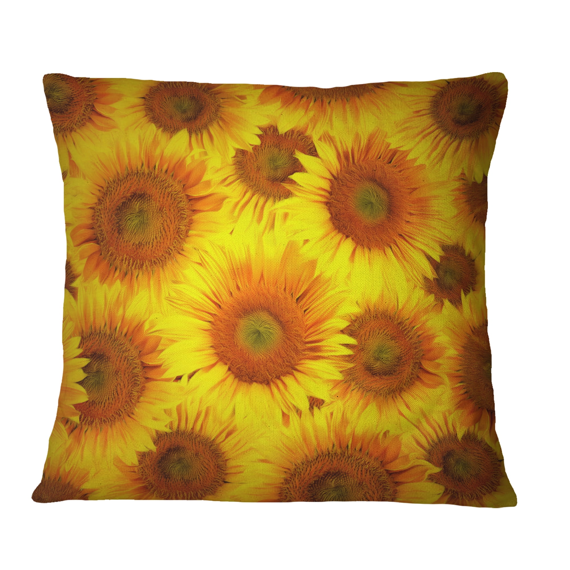 Designart Sunflower Heads Decorative Background - Floral Throw Pillow - 16x16