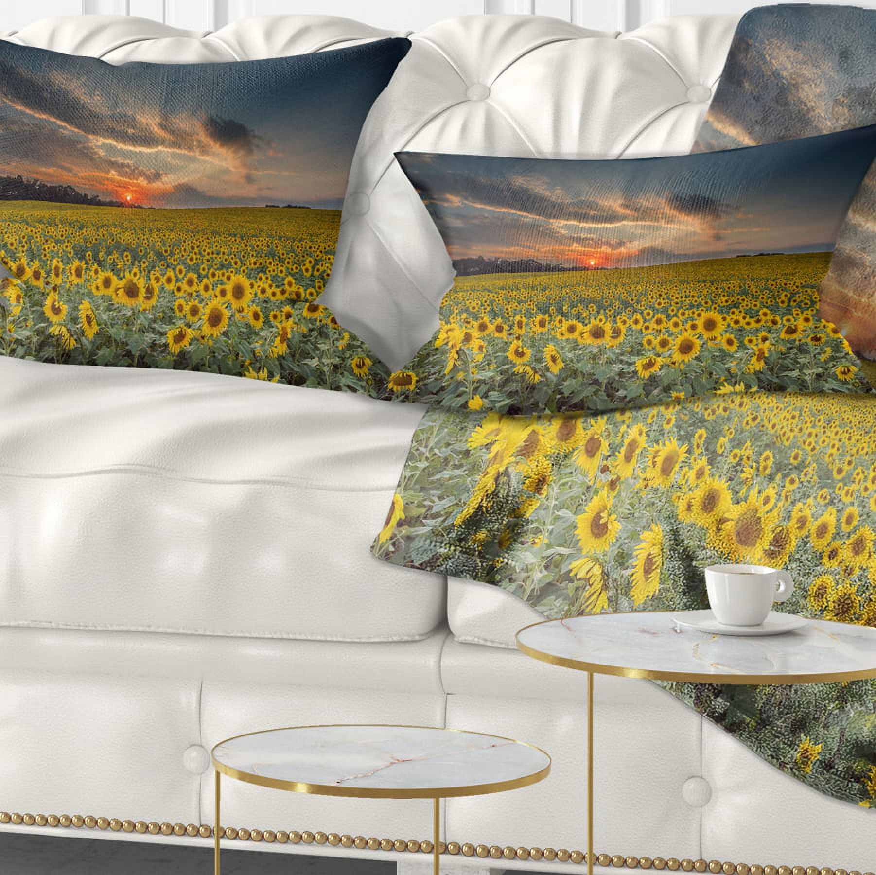 Designart Sunflower Sunset with Cloudy Sky - Landscape Printed Throw Pillow - 12x20