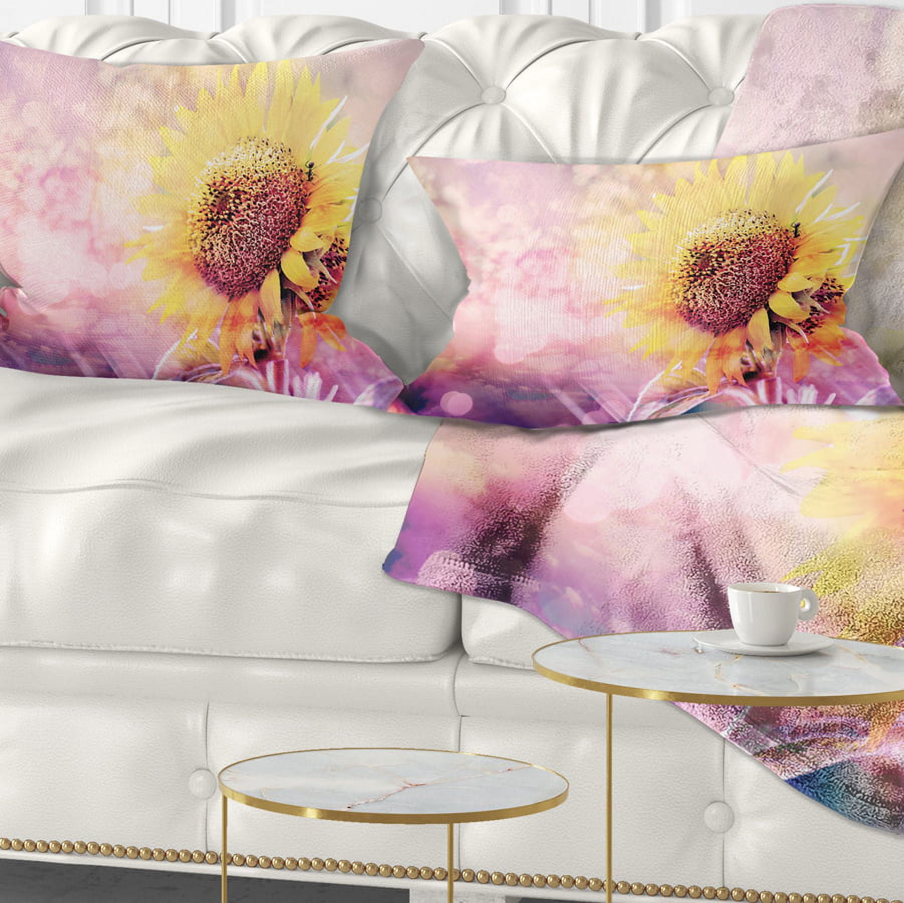 Designart Sunflower With Rainbow Light Effect - Floral Throw Pillow - 12x20