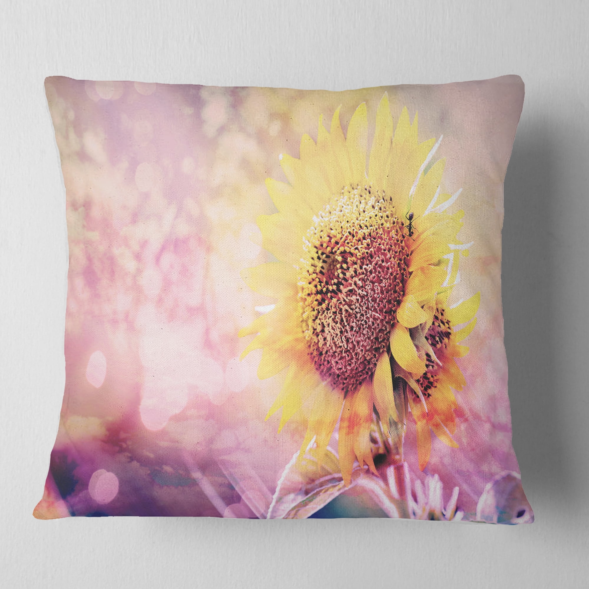 Designart Sunflower With Rainbow Light Effect - Floral Throw Pillow - 18x18