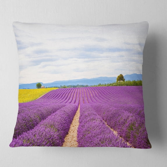 Designart Sunflower and Lavender Fields - Landscape Printed Throw Pillow - 16x16