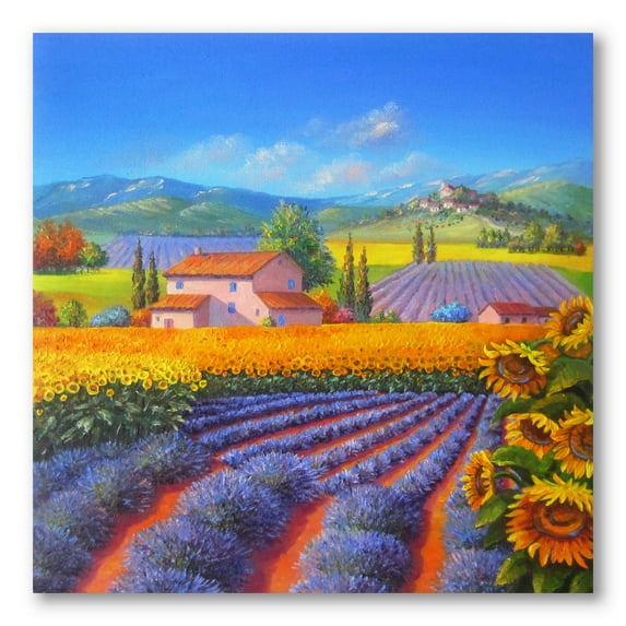 Designart ' Sunflower and Lavender Fields ' Traditional Canvas Wall Art Print