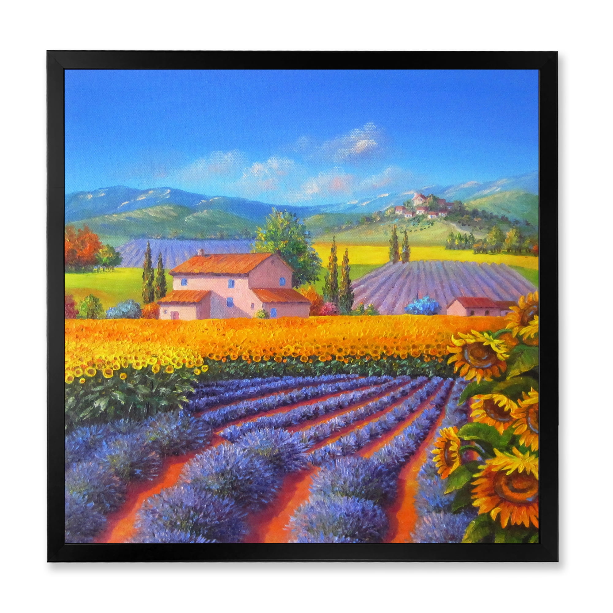 Designart 'Sunflower and Lavender Fields' Traditional Framed Art Print