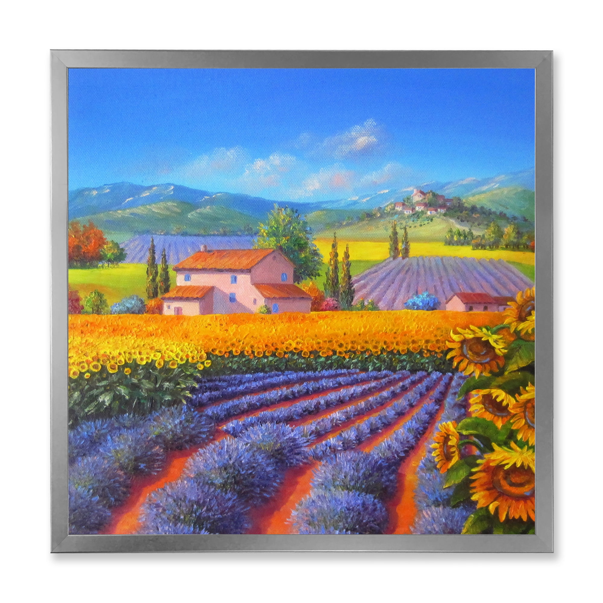 Designart 'Sunflower and Lavender Fields' Traditional Framed Art Print