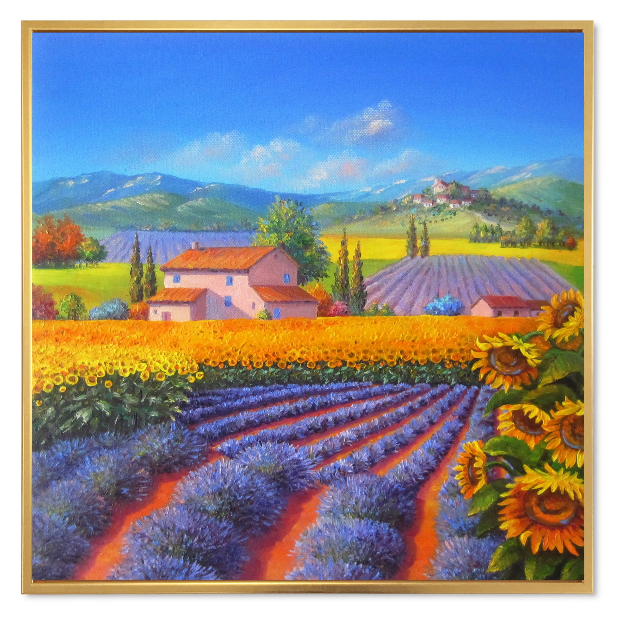 Designart 'Sunflower and Lavender Fields' Traditional Framed Canvas Wall Art Print