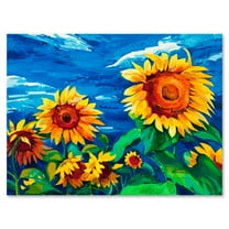 Designart ' Sunflowers Field Under A Bright Blue Sky ' Traditional Canvas Wall Art Print