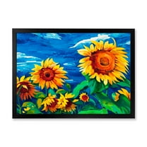 Designart 'Sunflowers Field Under A Bright Blue Sky' Traditional Framed Art Print