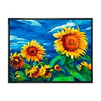 Designart 'Sunflowers Field Under A Bright Blue Sky' Traditional Framed Canvas Wall Art Print