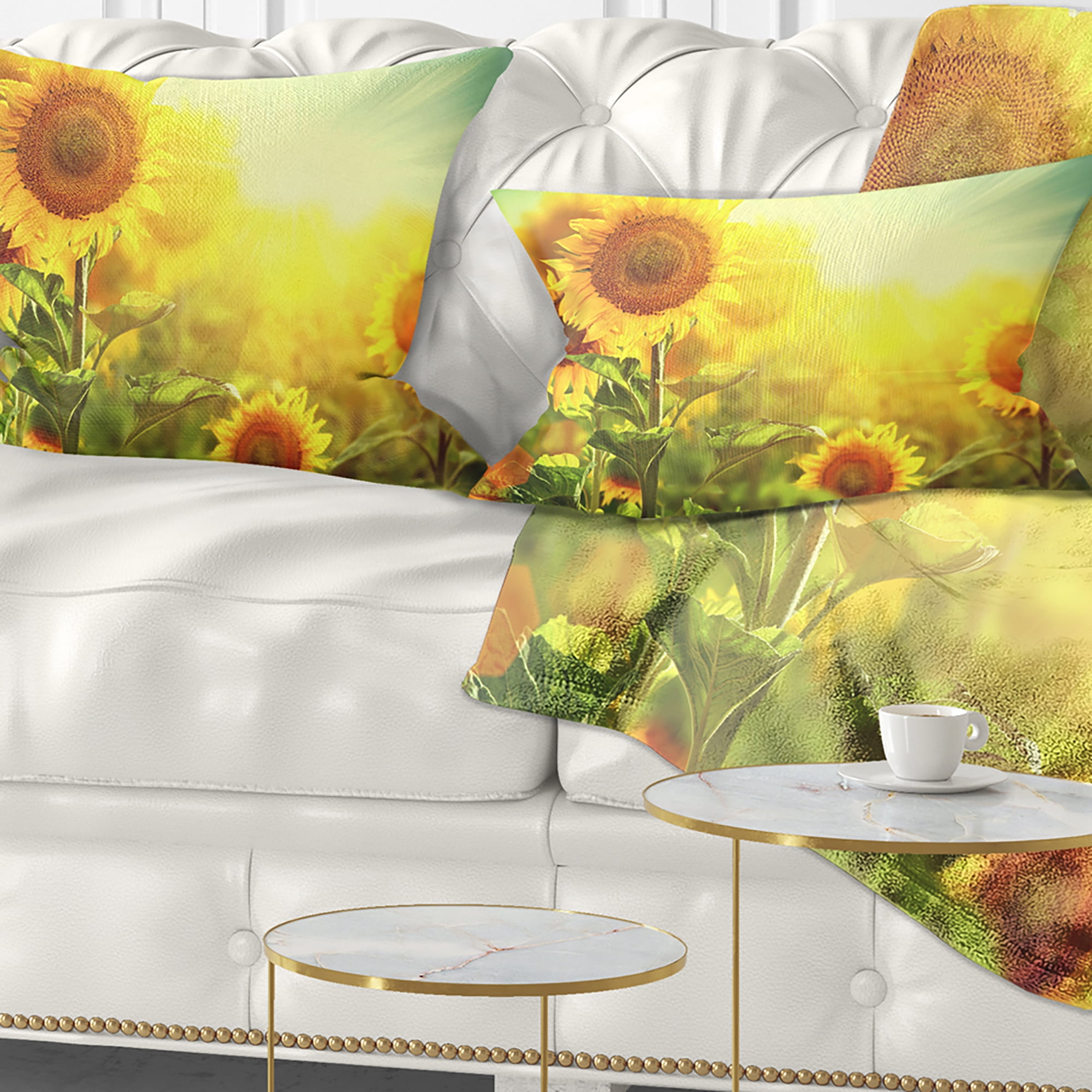 Designart Sunflowers blooming on the field - Animal Throw Pillow - 12x20