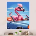 thumbnail image 1 of Designart "Sunglass-Donned Pink Flamingo in a Sportscar" Animals Flamingo Metal Art Print, 1 of 5