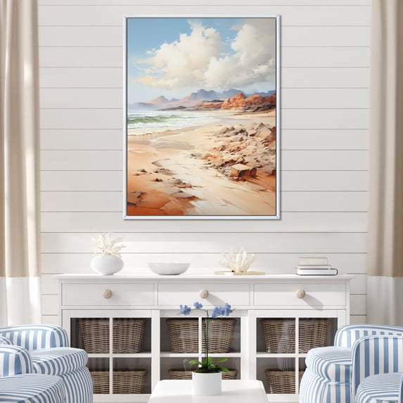 Designart "Sunkissed Sands Beach Photo I" Nautical & Beach Floater Framed Wall Decor