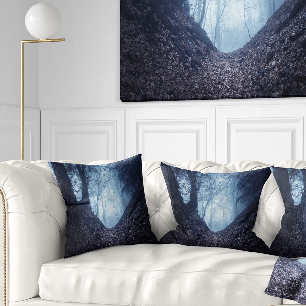 Designart Sunlight Hitting Foggy Forest - Landscape Photography Throw Pillow - 16x16