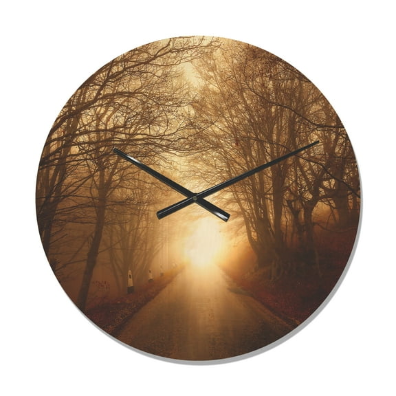 Designart 'Sunlight Path in Autumn Forest ' Modern Wood Wall Clock
