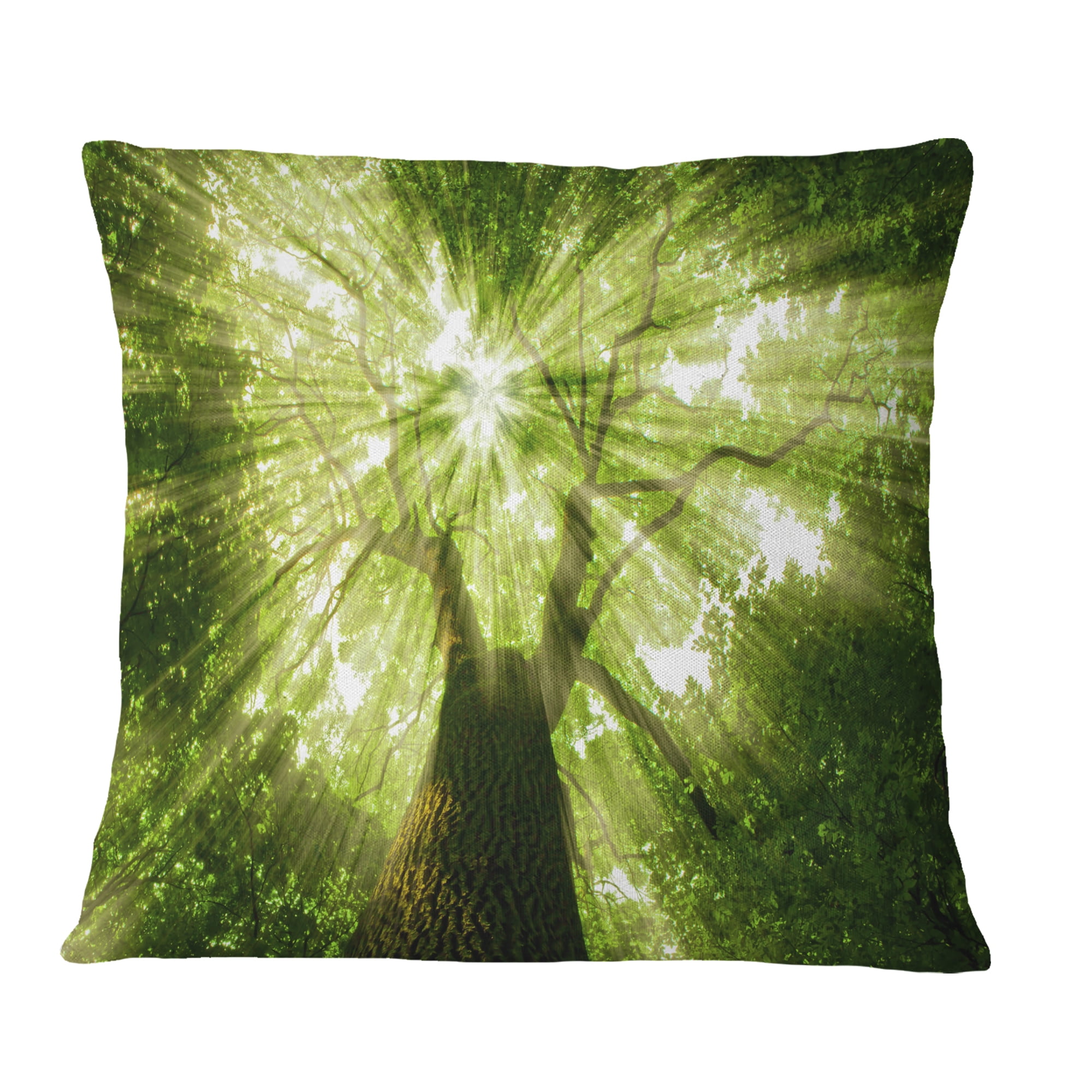 Designart Sunlight Peeking through Green Tree - Landscape Printed Throw Pillow - 18x18