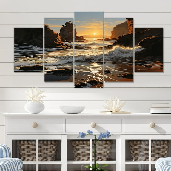 Designart "Sunlit Coastline Beach Photo IV" Landscapes Wall Art Prints Set