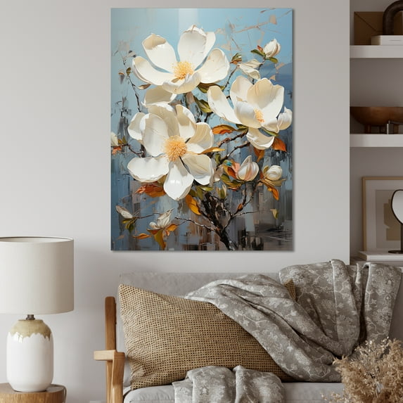 Designart "Sunlit Garden'S Pearl White Magnolia Blossoms II" Magnolias Canvas Prints