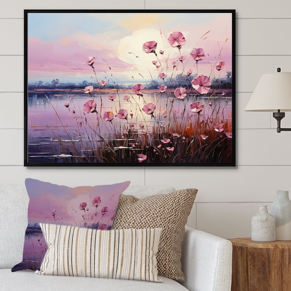 Designart "Sunlit Horizons Amidst Blossoming Flowers" Flower Floater Framed Wall Decor