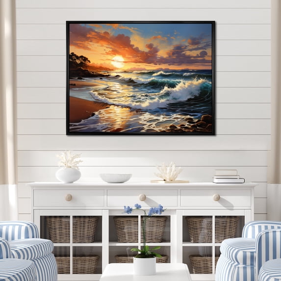 Designart "Sunlit Horizons Beach Photo I" Nautical & Beach Floater Framed Wall Art Print