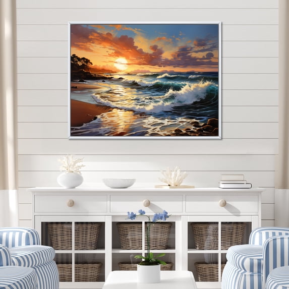 Designart "Sunlit Horizons Beach Photo I" Nautical & Beach Floater Framed Wall Art Print