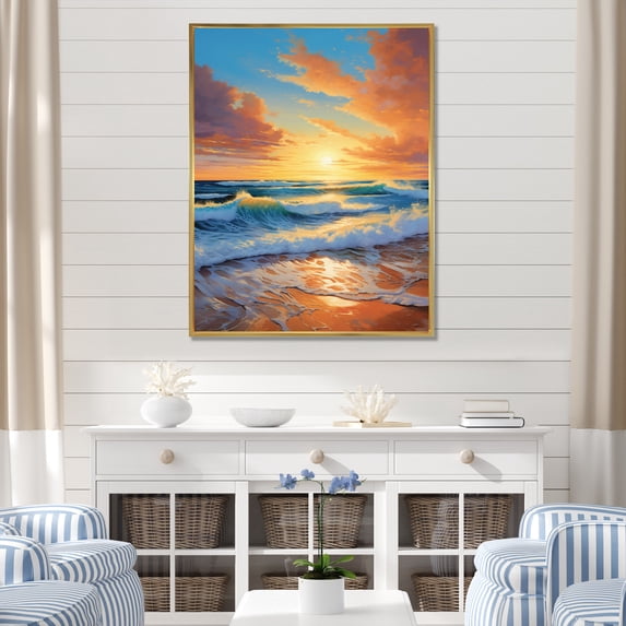 Designart "Sunlit Horizons Beach Photo IV" Nautical & Beach Floater Framed Canvas Print