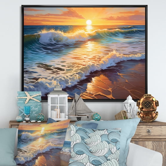Designart "Sunlit Horizons Beach Photo V" Nautical & Beach Floater Framed Canvas Print