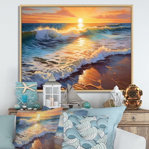 Designart "Sunlit Horizons Beach Photo V" Nautical & Beach Floater Framed Canvas Print