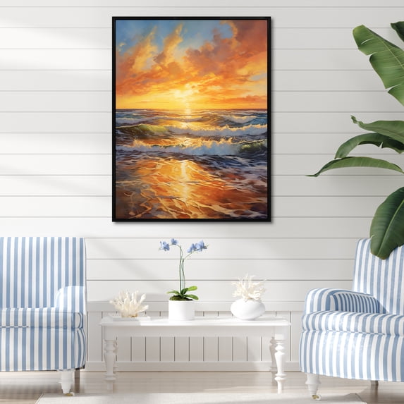 Designart "Sunlit Horizons Beach Photo VII" Nautical & Beach Floater Framed Wall Art Print